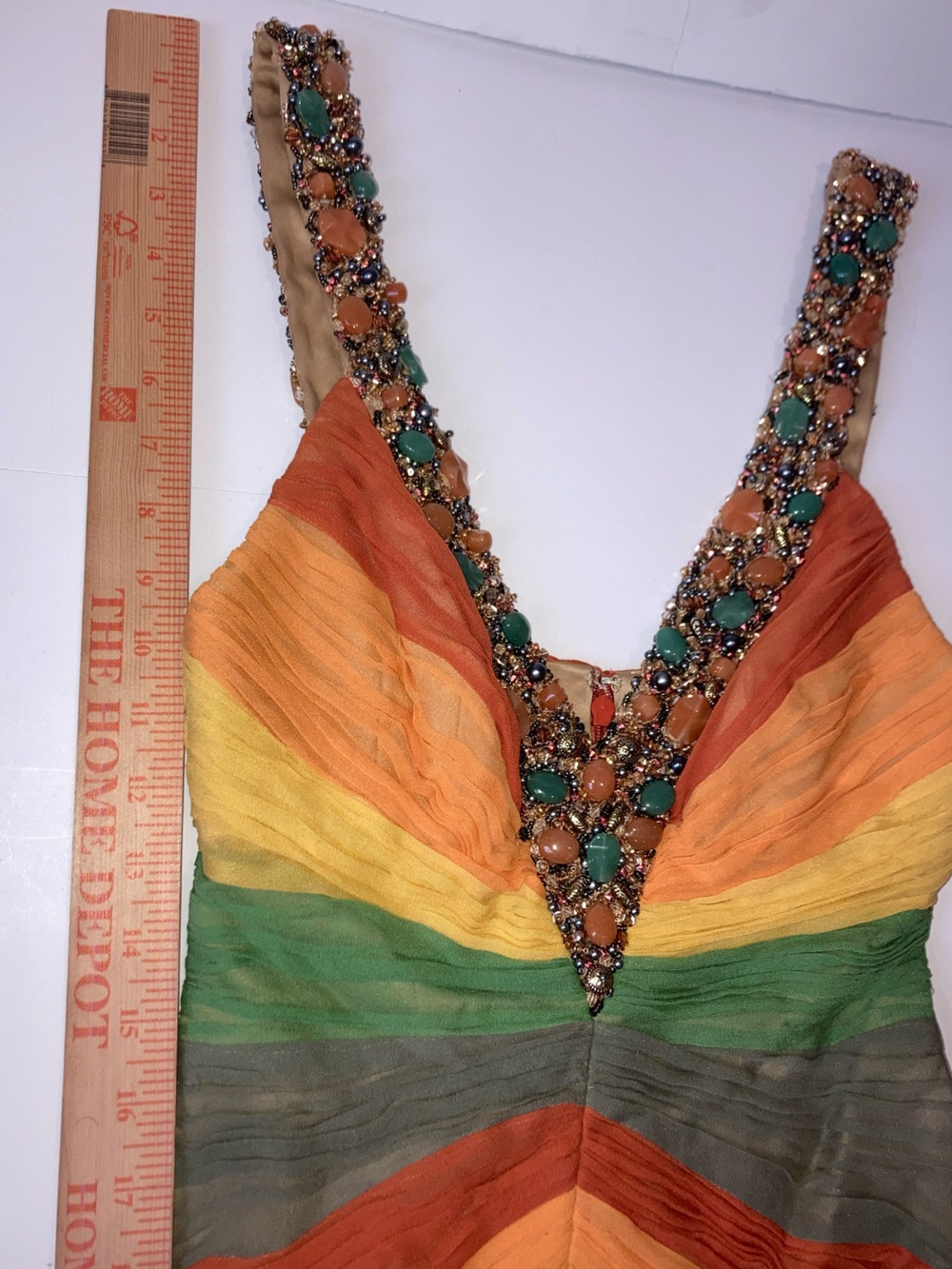 Mandalay 100% Silk Rainbow Stripe Mini Sheath Dress Beaded Strap Sleeveless NWT - Picture 8 of 16